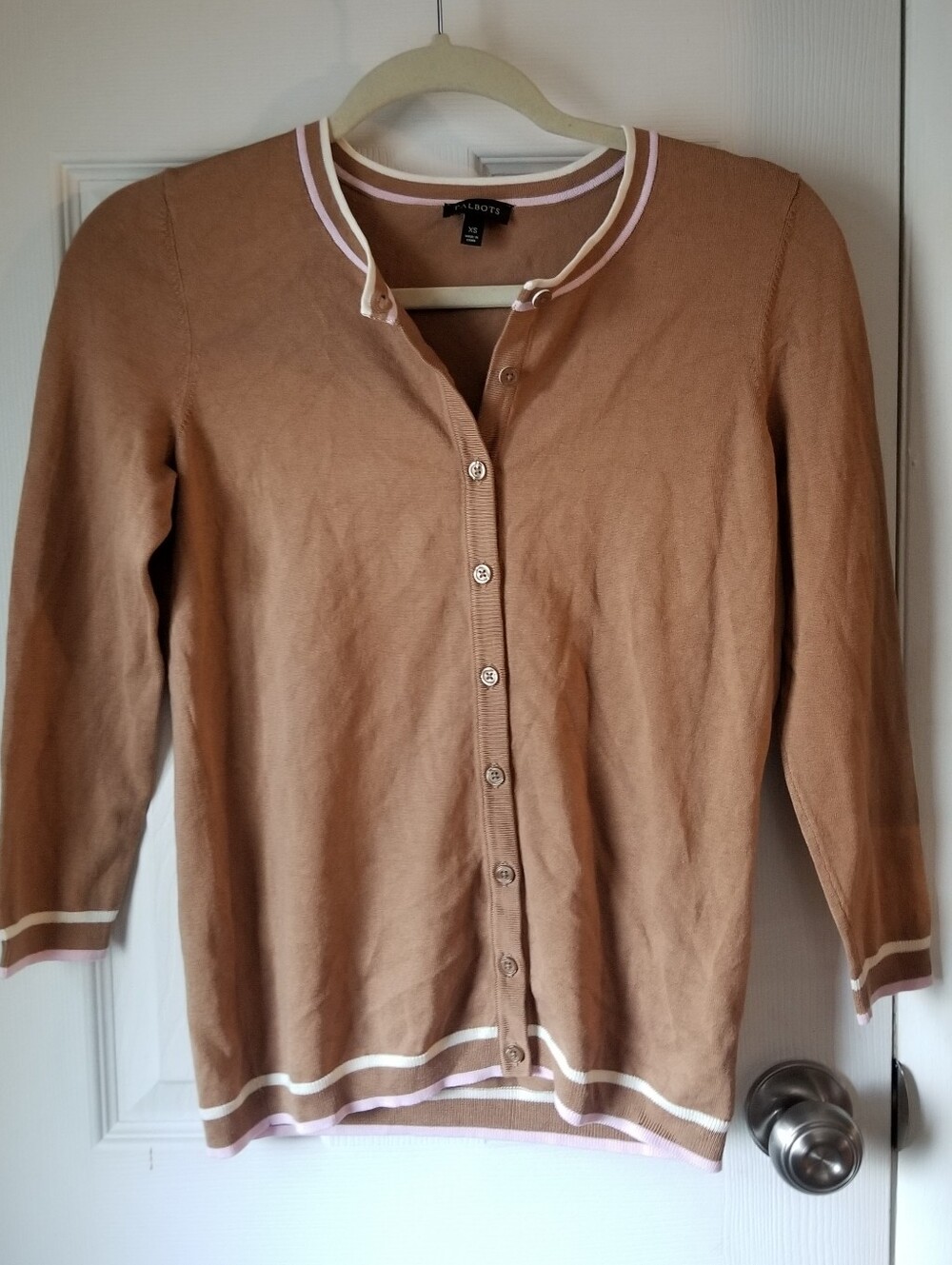 ❗Talbots Tan Tipped Preppy Style Cardigan XS❗